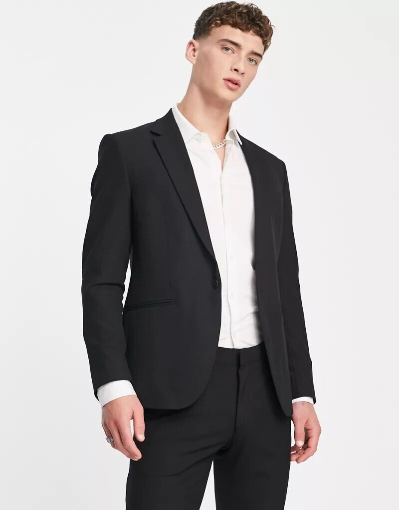 

Черный пиджак супертонкого кроя River Island