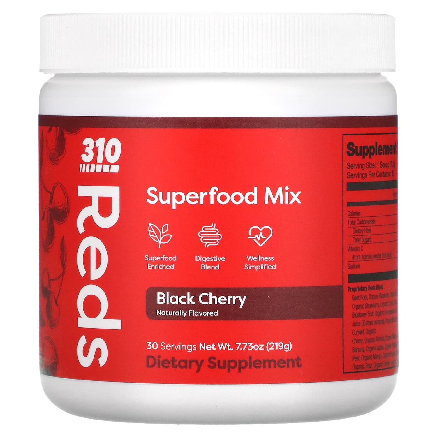 

Reds, смесь суперфудов, черная вишня, 219 г (7,73 унции), 310 Nutrition