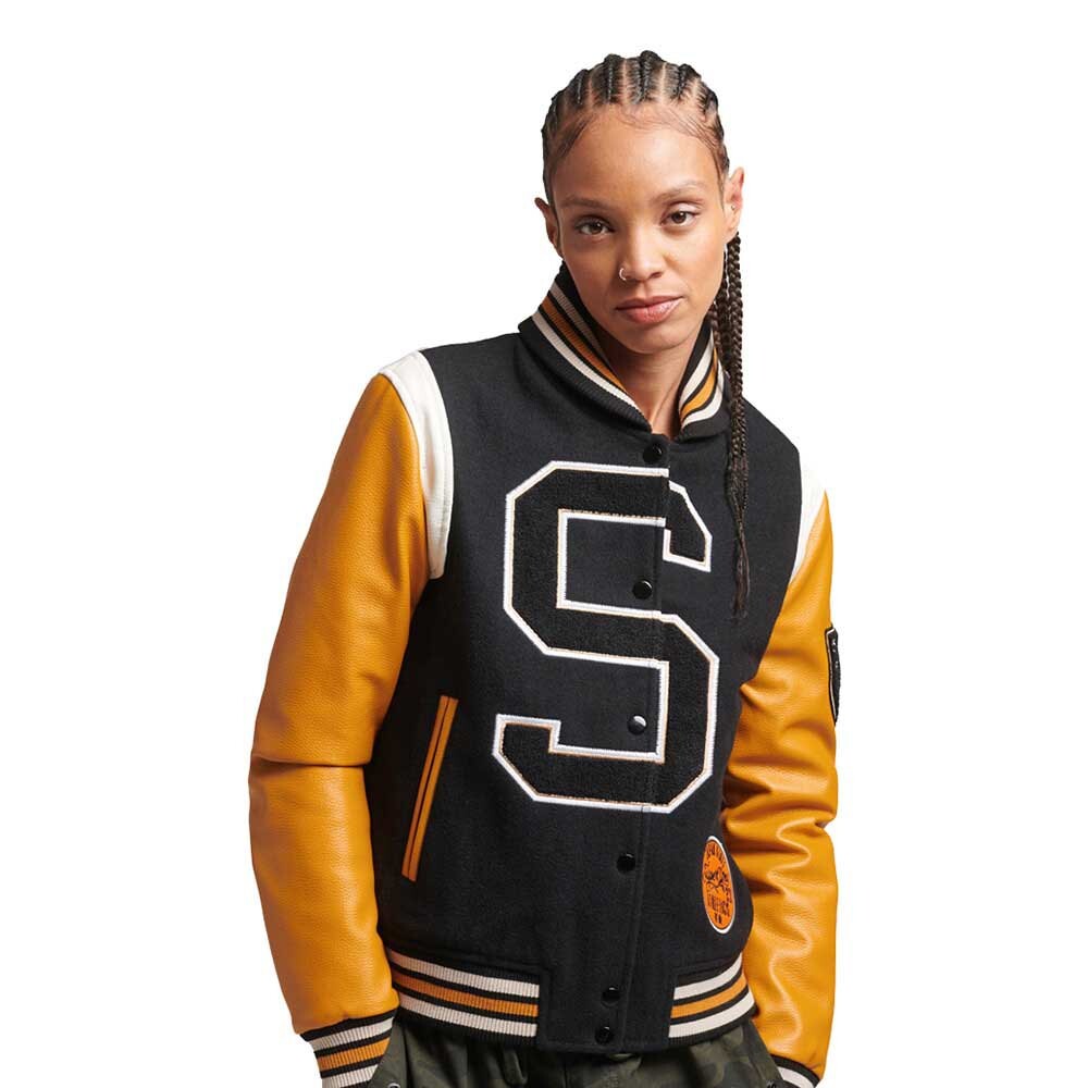 

Куртка Superdry Vintage Varsity Wool Pu Bomber Bomber, черный
