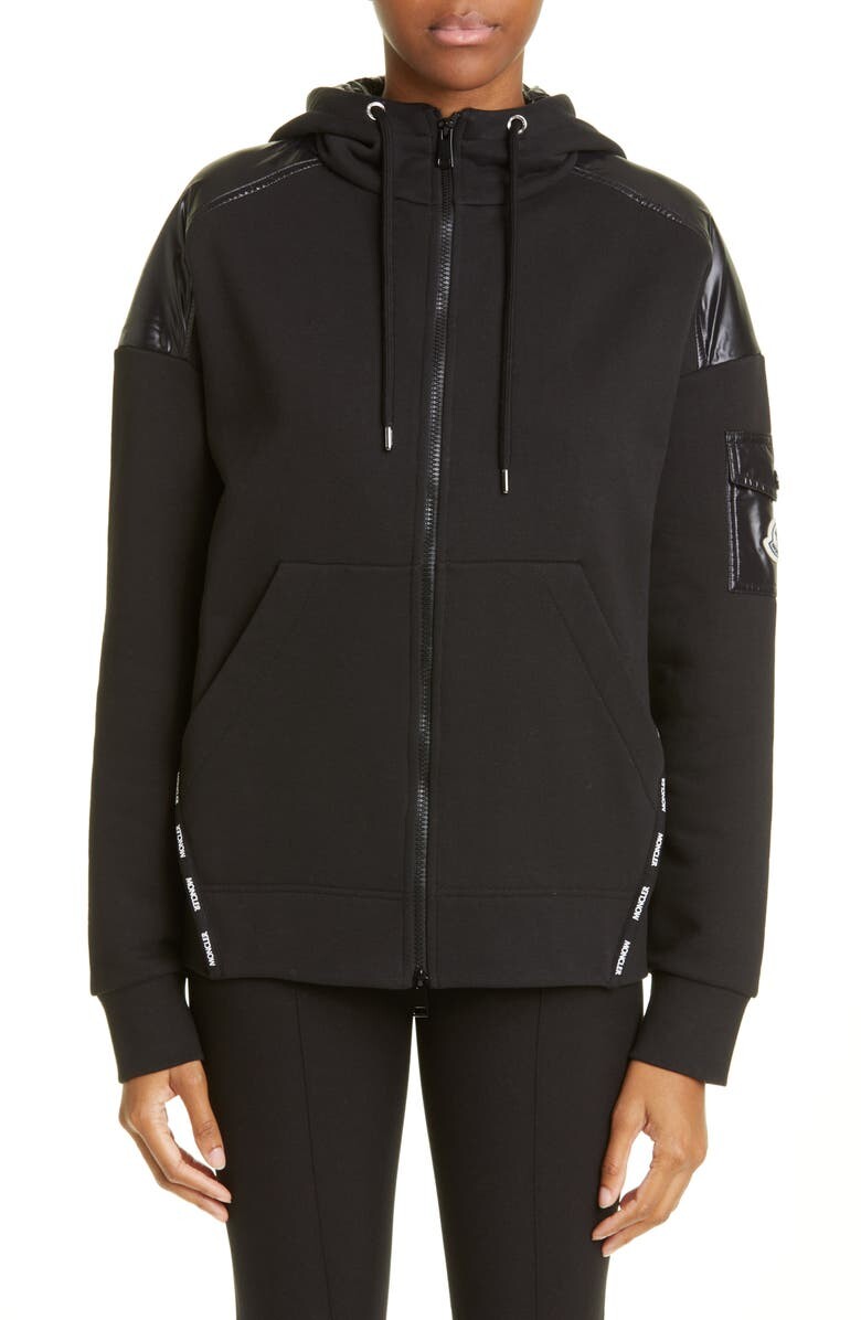 

Толстовка на молнии с логотипом и тесьмой из смешанной техники MONCLER, черный