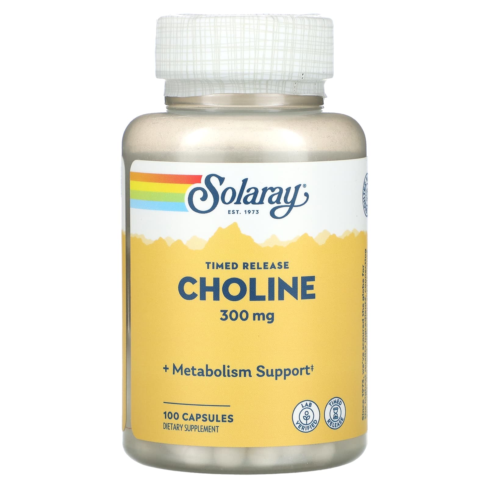 Solaray Холин (300 мг) с временным высвобождением 100 капсул solaray мелатонин с пролонгированным высвобождением с глицином 10 мг 100 растительных капсул