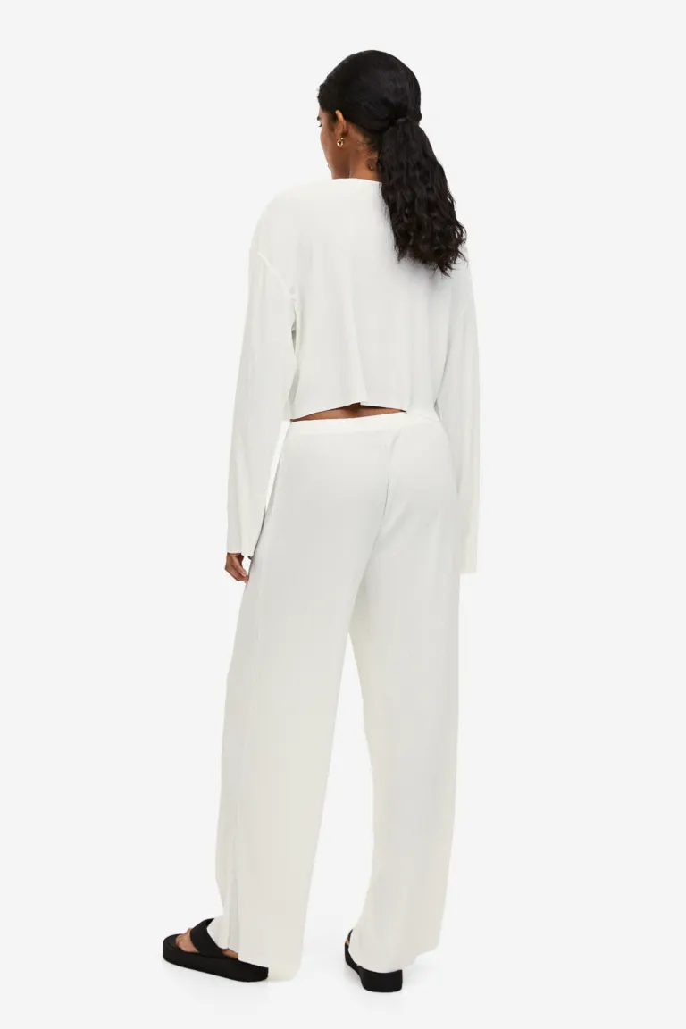 брюки широкие трикотажные Мятые трикотажные брюки H&M, белый