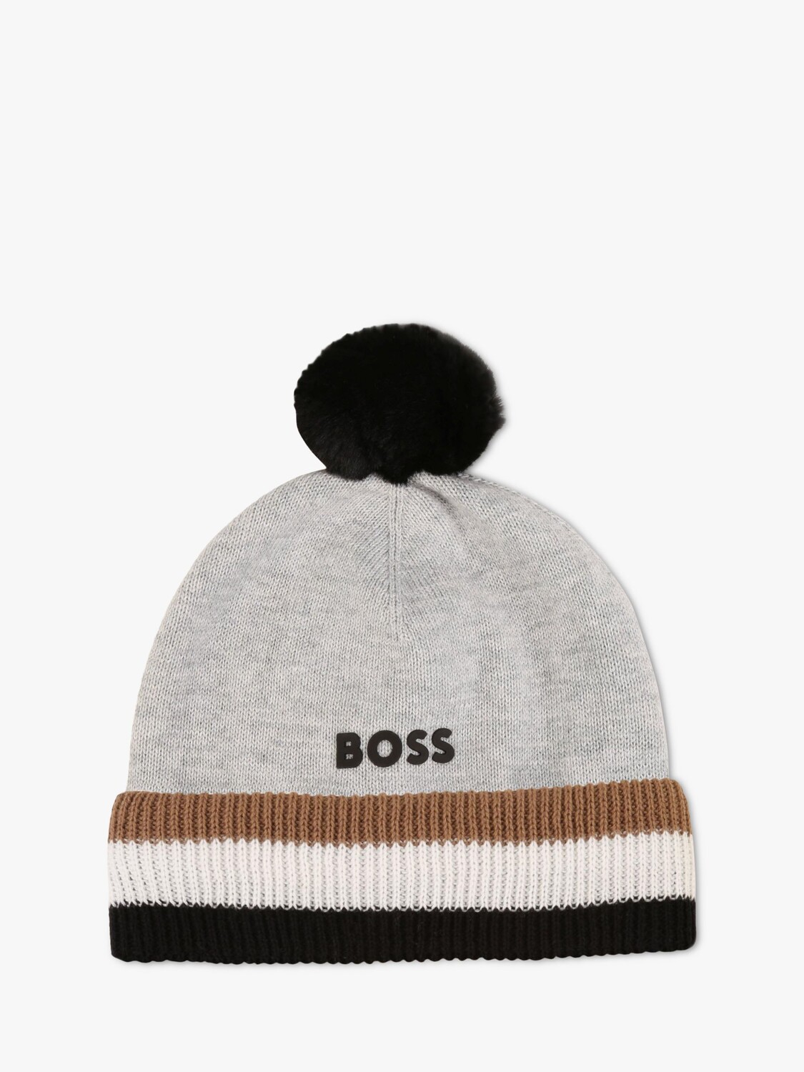 

Детская вязаная шапка с помпоном в полоску BOSS HUGO BOSS, светло-серый