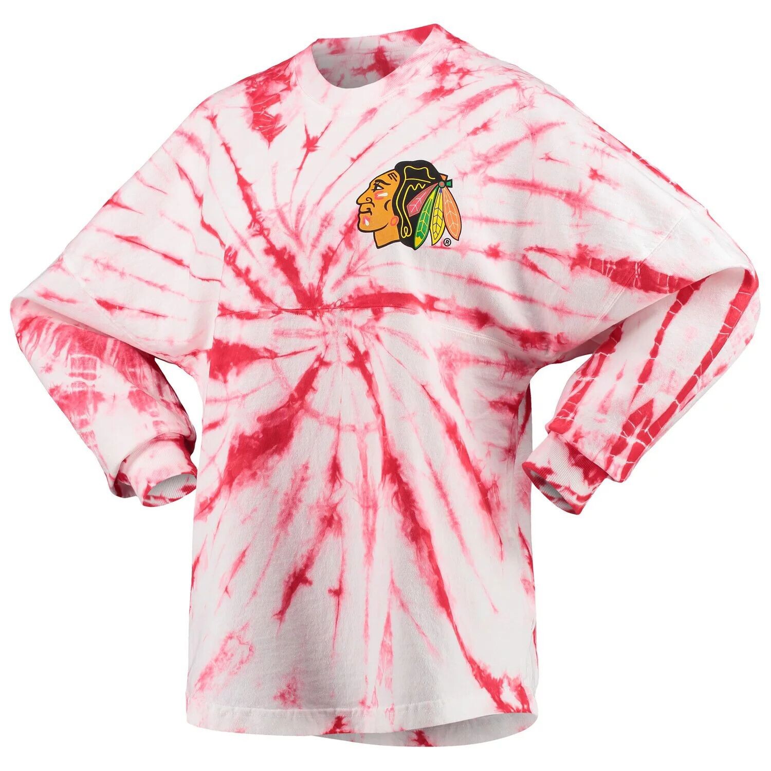 

Красная женская футболка с длинным рукавом Chicago Blackhawks Spiral Tie Dye