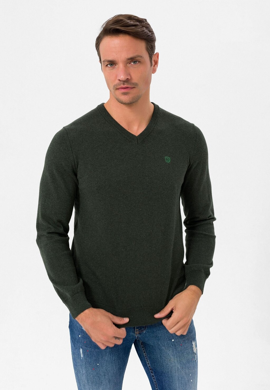 

Свитер Arm Patch Vneck Felix Hardy, цвет dark green