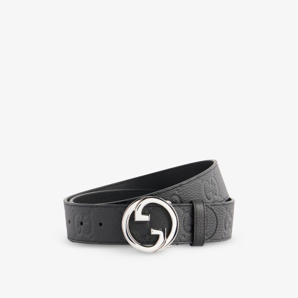 

Кожаный ремень с тисненым логотипом Double G Gucci, черный