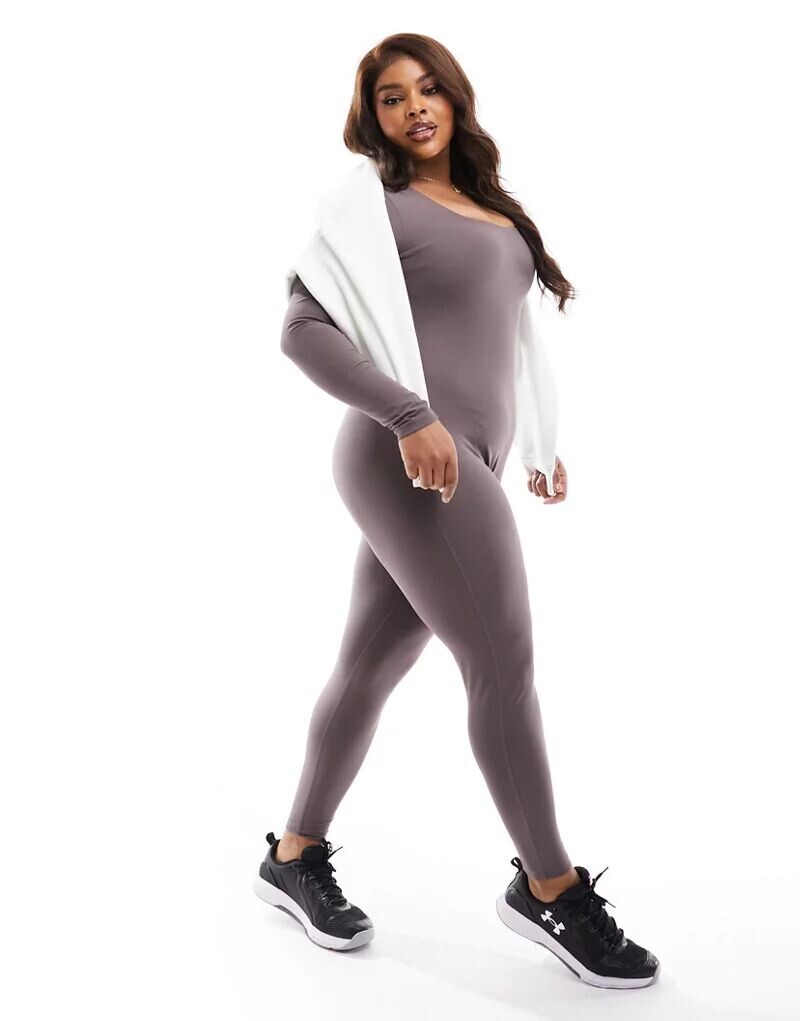 

Мягкая розово-коричневая рубашка ASOS Curve all in one с квадратным вырезом