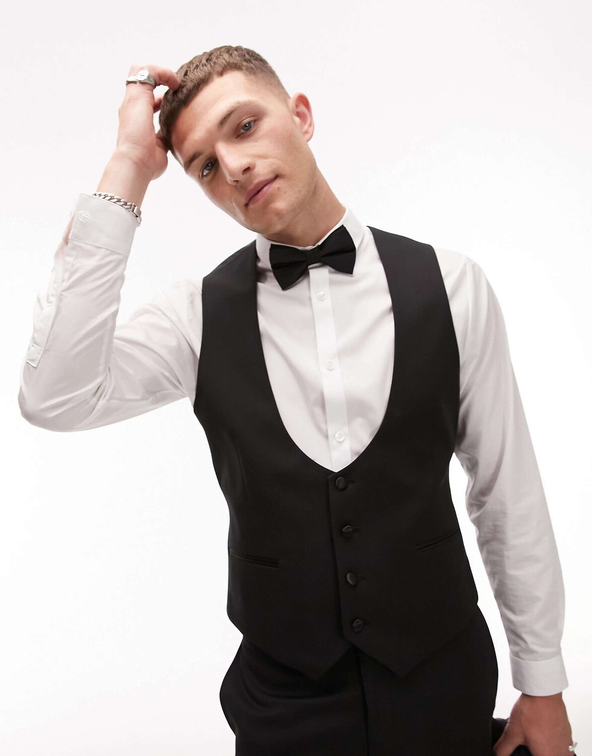 

Черный тонкий жилет-смокинг из смесовой шерсти Topman Premium