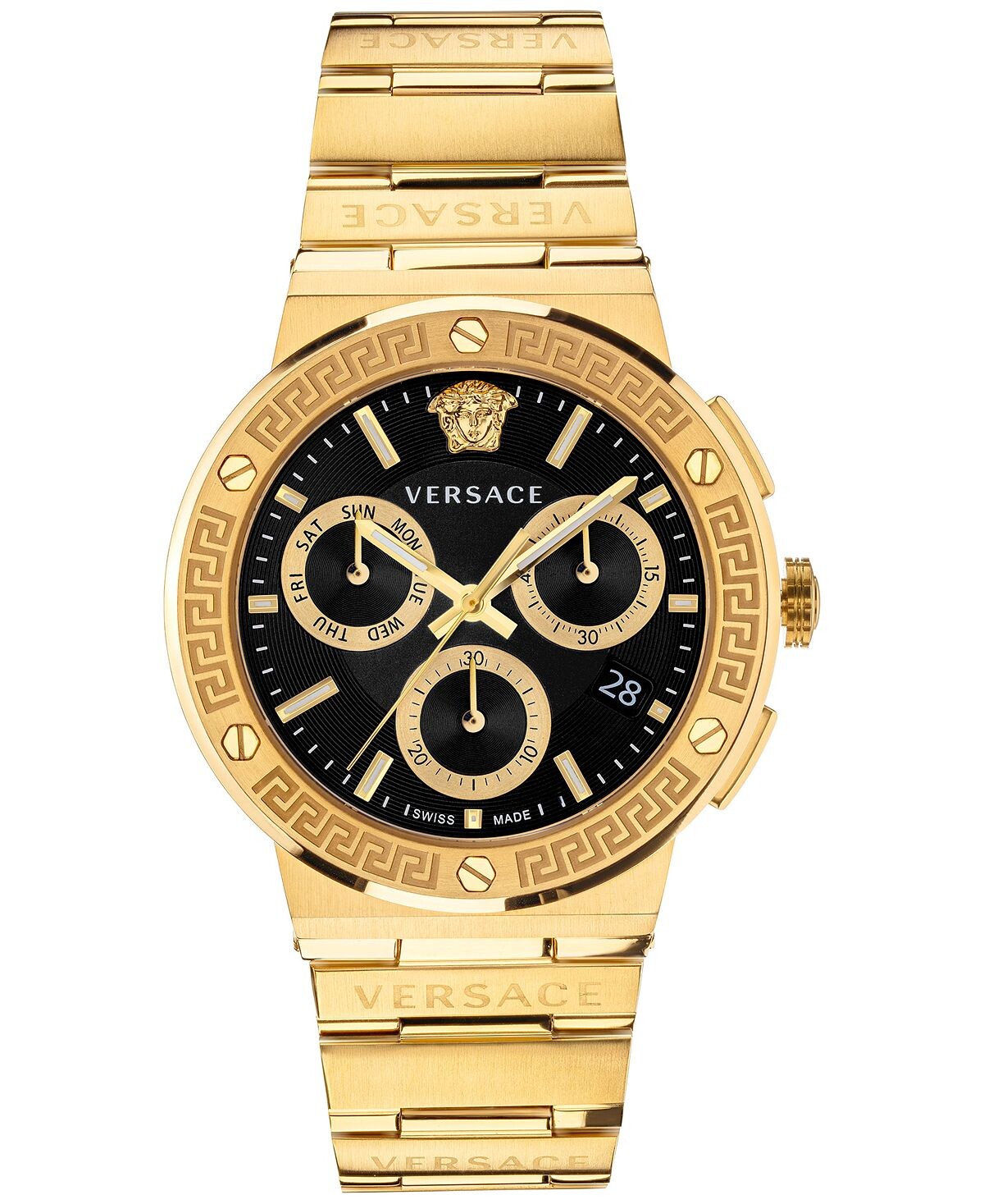 

Мужские часы Greca Swiss Chronograph с золотистым браслетом из нержавеющей стали, 43 мм Versace