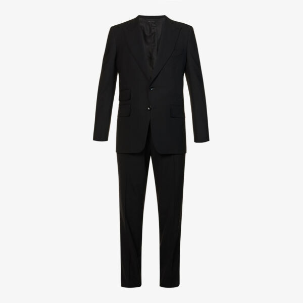 

Однобортный костюм Shelton с открытой спиной и эластичной шерстью Tom Ford, черный