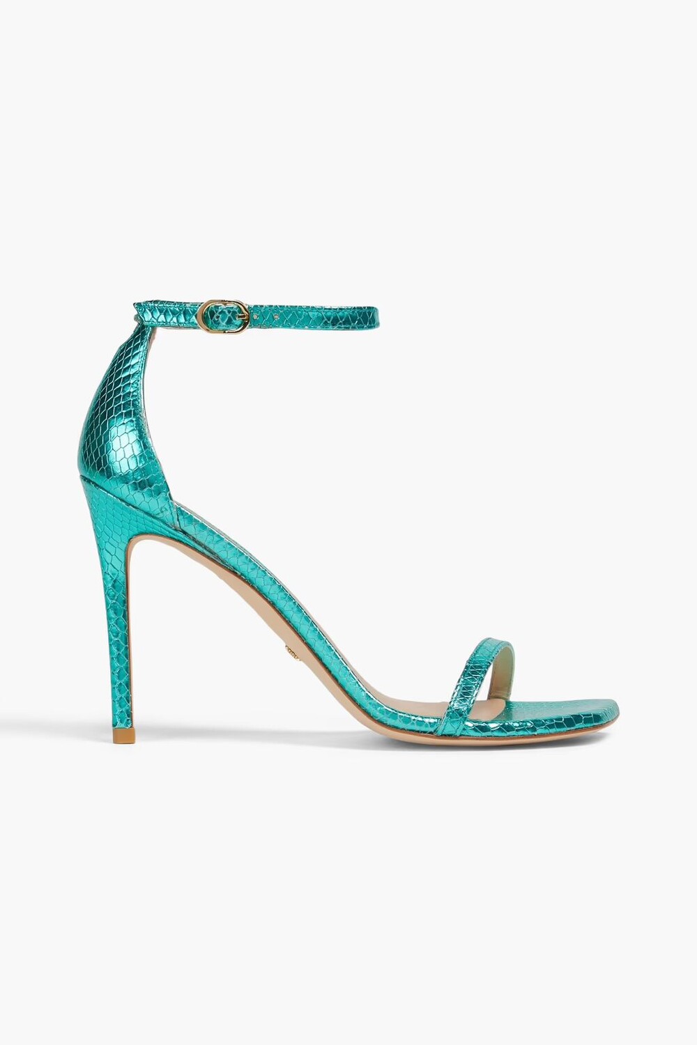

Сандалии из кожи со змеиным эффектом металлик Stuart Weitzman, бирюзовый