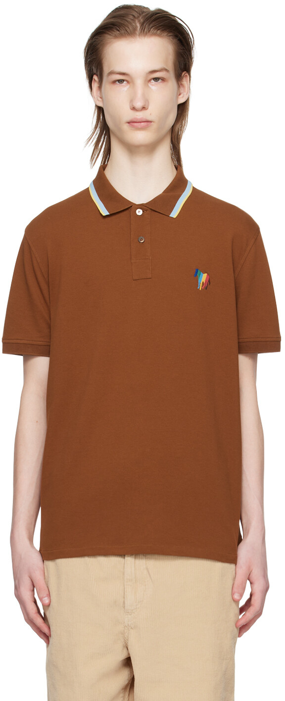 

Коричневая футболка-поло с зеброй в широкую полоску Ps By Paul Smith