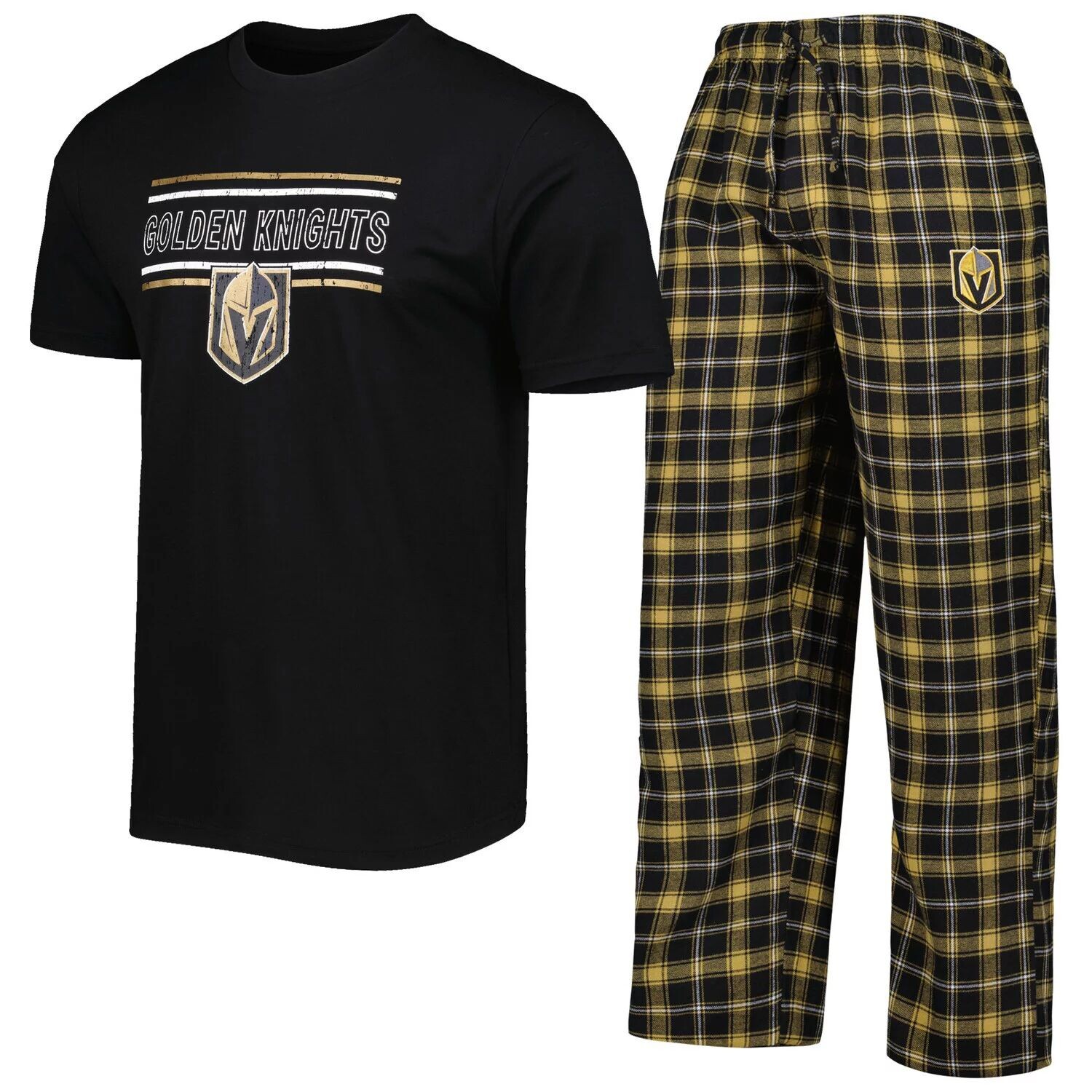 

Мужская футболка и брюки со значком Concepts Sport, черная/золотая футболка Vegas Golden Knights для сна
