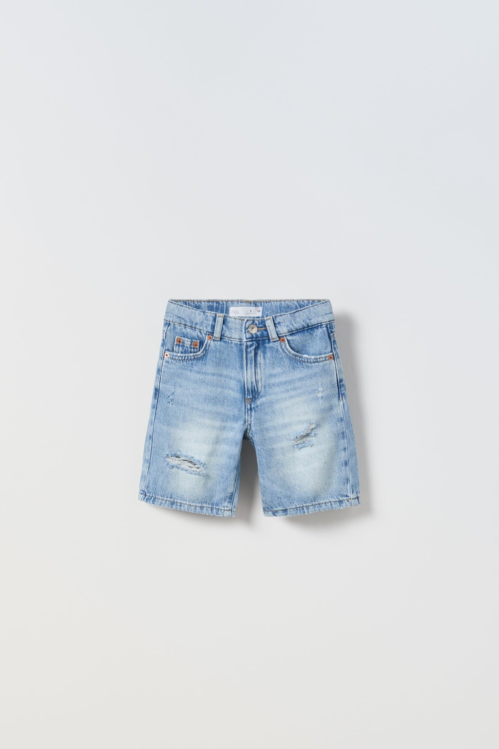 

Джинсовые шорты бермуды с рваными рукавами Zara, средне-синий