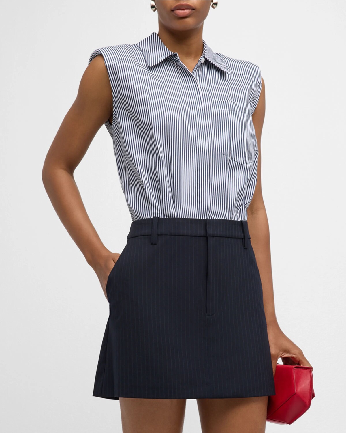 

Комбинированное мини-платье Graham Shirting SIMKHAI, цвет Midnight Pinstripe Multi