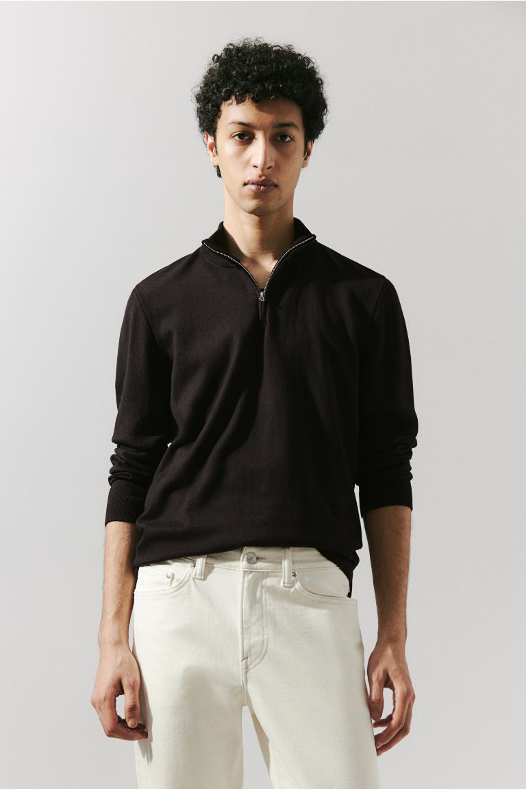 Пуловер на молнии приталенного кроя H&M, черный