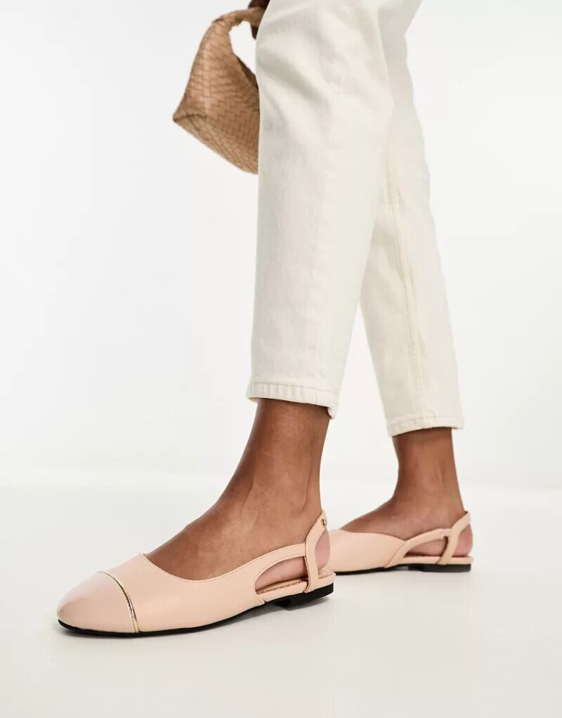 

Бежевые балетки River Island с ремешком на каблуке