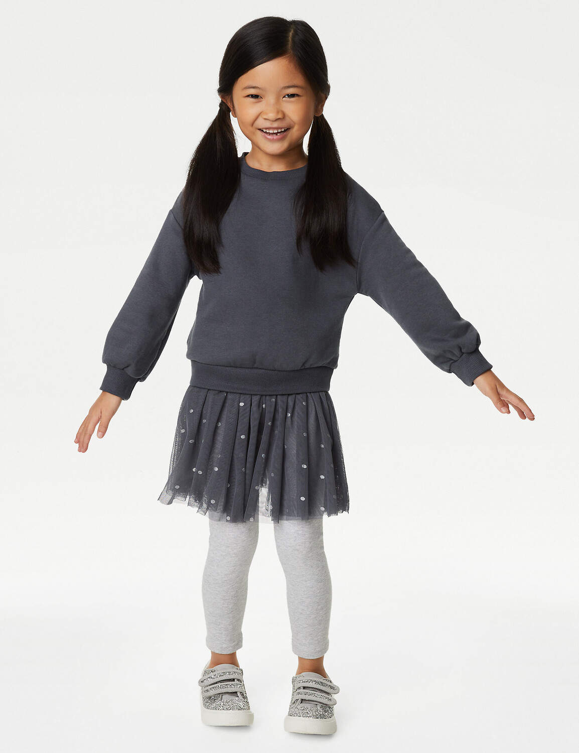 

Платье-толстовка из хлопкового тюля (2–8 лет) Marks & Spencer, зеленый