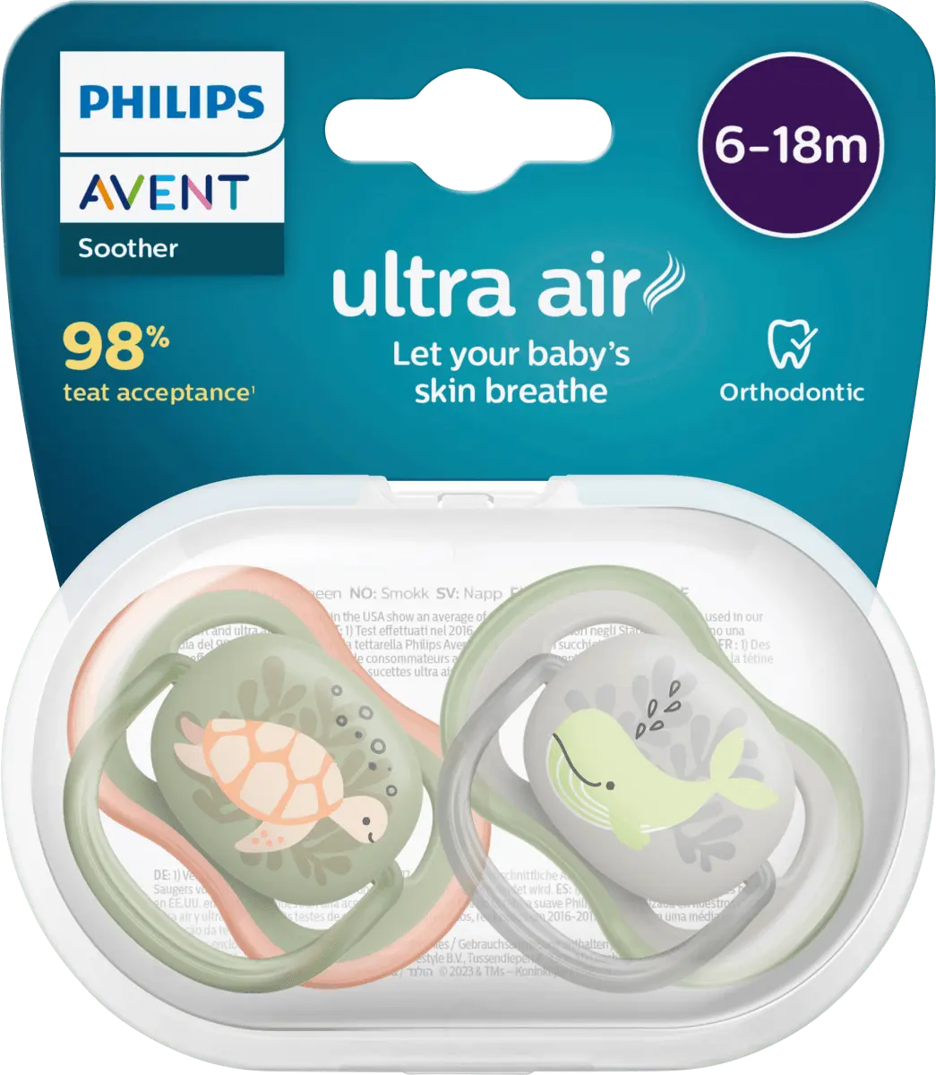 

Соска Ultra Air силиконовая зеленая/серая 6-18 месяцев 2 шт. Philips