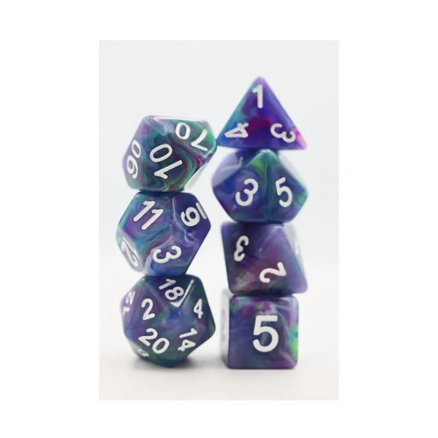 

Набор Poly — Muse с белым (7), Dice Sets - Resin/Acrylic - Blue, Green, & Purple (Foam Brain Games)