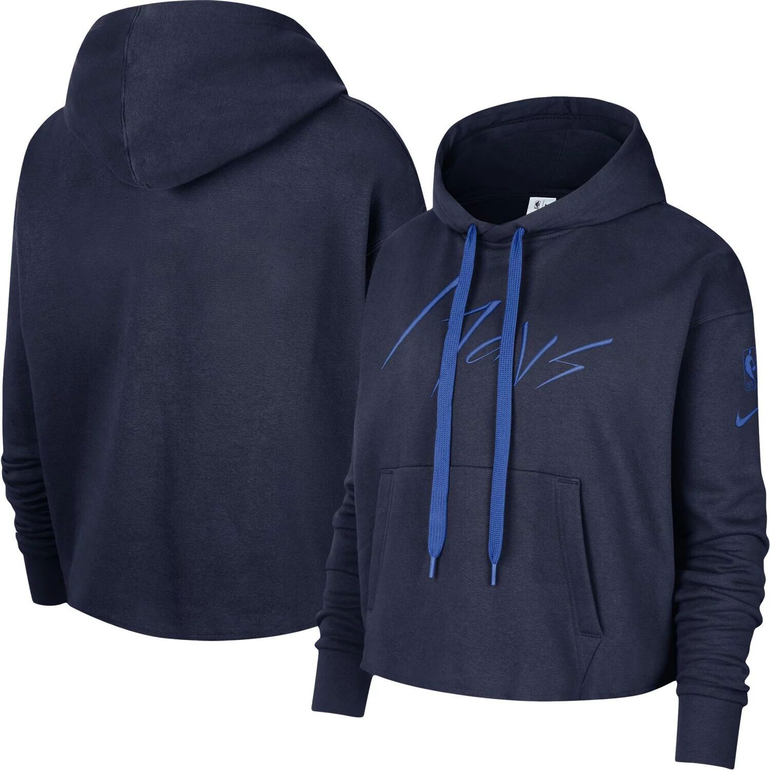 

Женский укороченный пуловер с капюшоном Nike Navy Dallas Mavericks с разрезом и флипом Nike