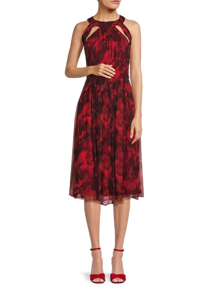 

Плиссированное платье миди с цветочным вырезом Bcbgmaxazria, цвет Wine