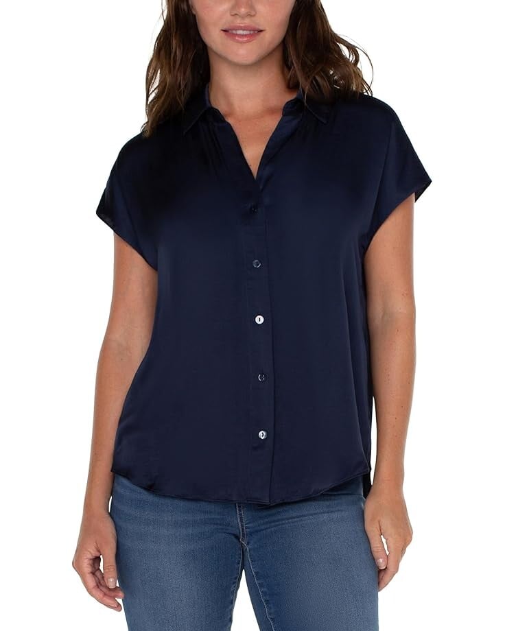 

Рубашка Liverpool Los Angeles Dolman Sleeve Satin Blouse with Collar & Button Front, цвет Dark Navy