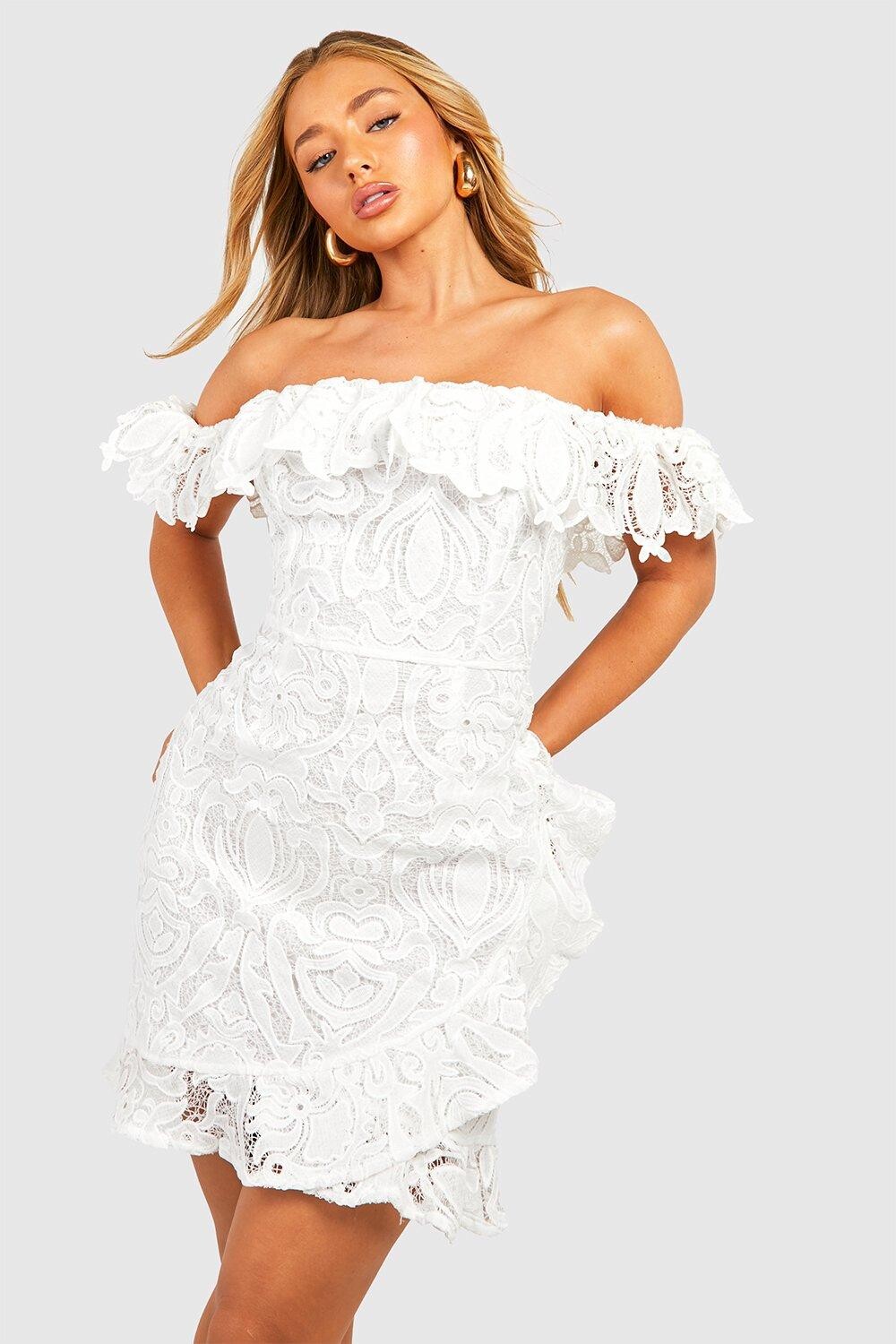 

Кружевное мини-платье премиум Boohoo, белый