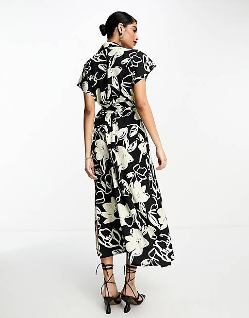 

Платье миди с v-образным вырезом и поясом ASOS DESIGN