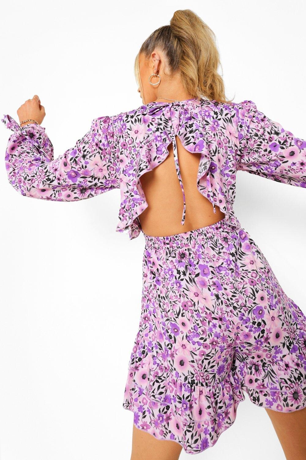 

Комбинезон с открытой спиной и завязками на рукавах Boohoo, сиреневый