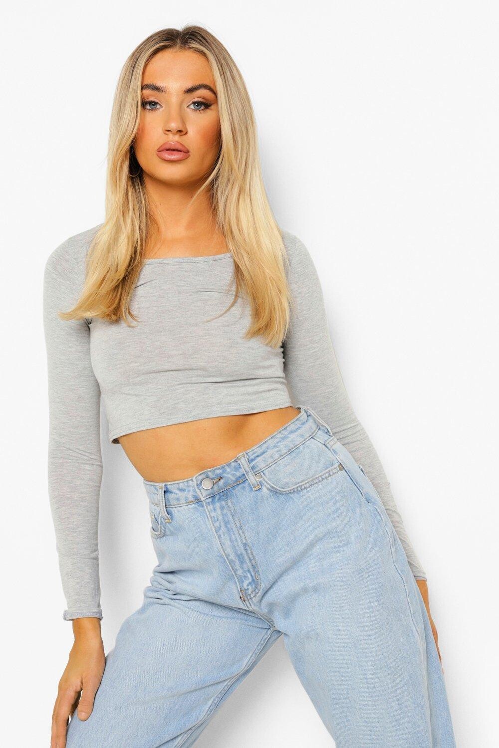 

Базовый укороченный топ с длинными рукавами Boohoo, серый