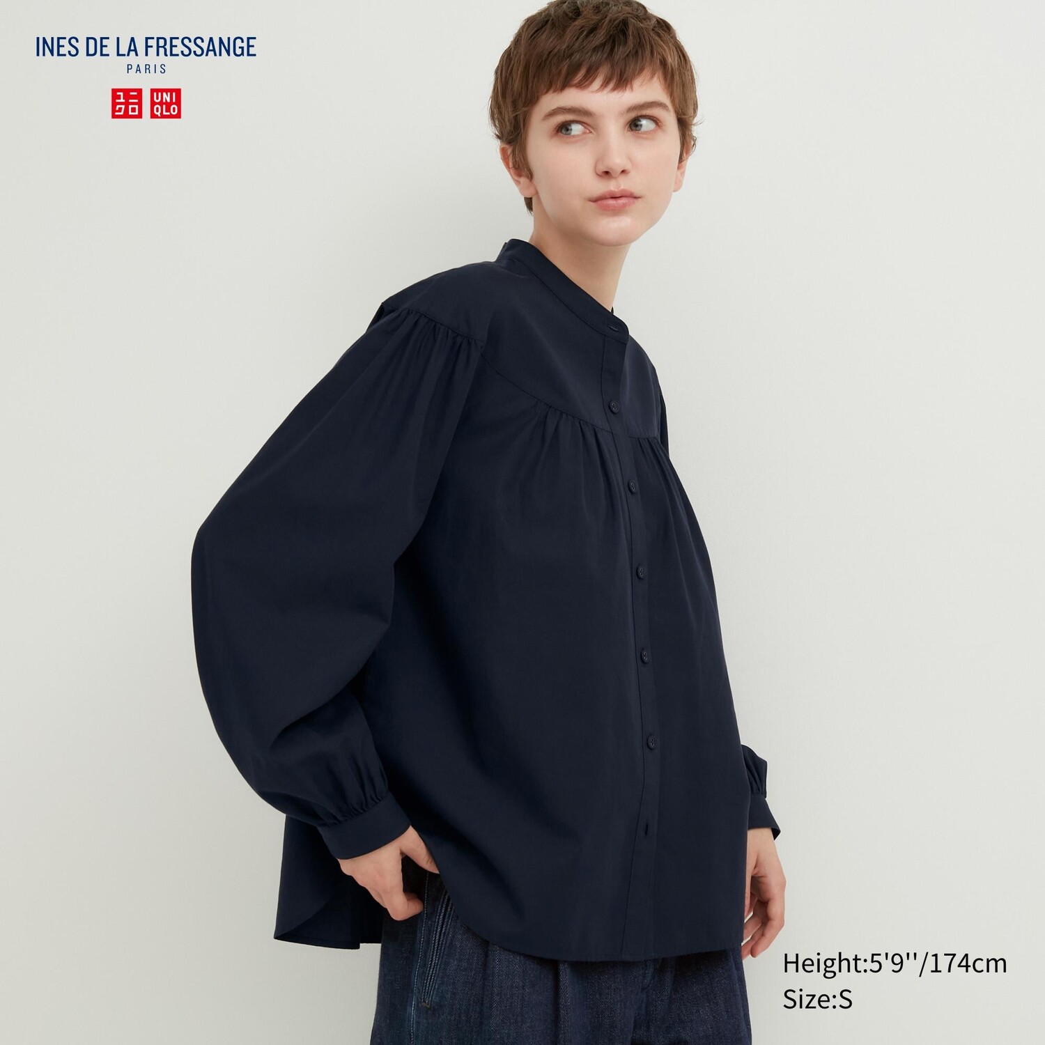 

Блуза с объемными рукавами Uniqlo, темно-синий