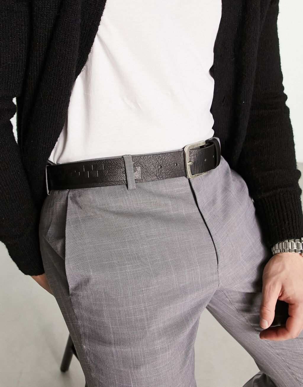 

Черный ремень из искусственной кожи с тиснением Jack & Jones