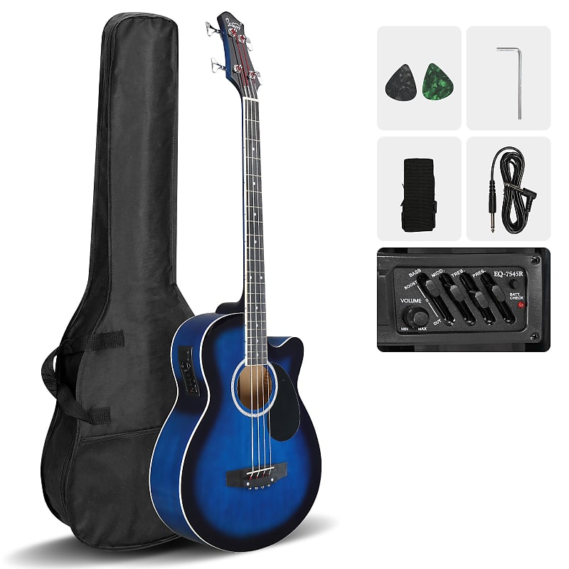 Басс гитара Glarry GMB101 4 string Electric Acoustic Bass Guitar w/ 4-Band Equalizer EQ-7545R 2020s - Blue eq 7545r 4 band eq equalizer system acoustic guitar preamp for