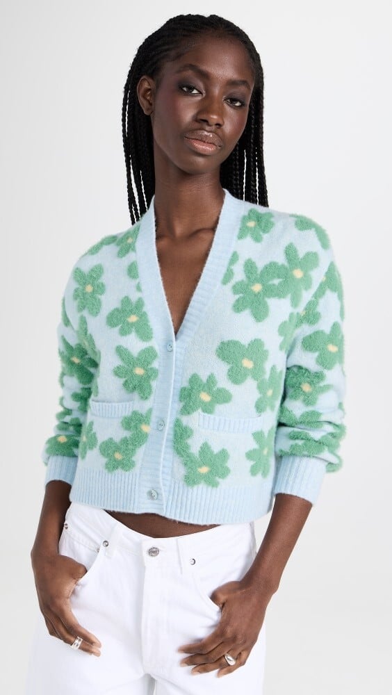 

Кардиган Mira Mikati Flower Intarsia Cropped, синий