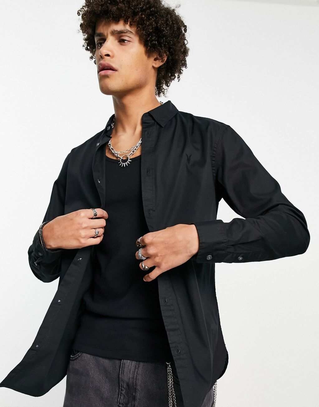 

Черная рубашка эластичного кроя AllSaints Hawthorne