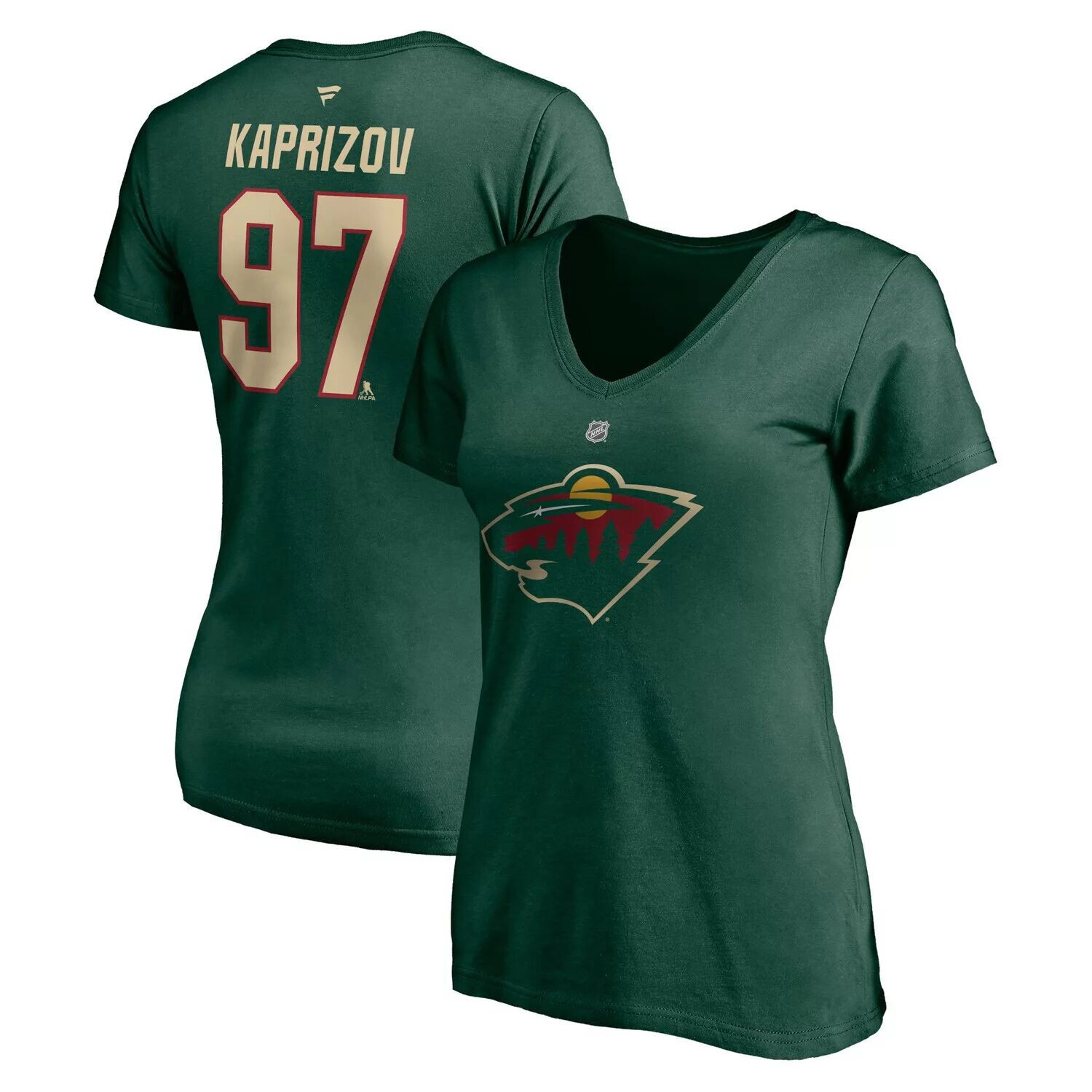 

Женская зеленая футболка с v-образным вырезом с логотипом Fanatics Kirill Kaprizov Minnesota Wild Authentic Stack с именем и номером Fanatics, Зеленый