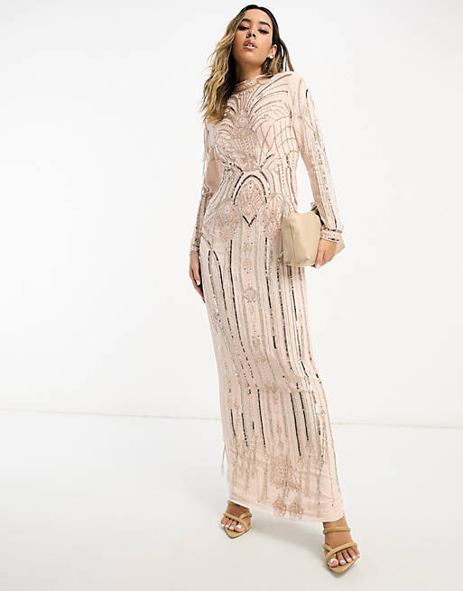 

Розовое платье макси с отделкой в стиле модерн ASOS DESIGN