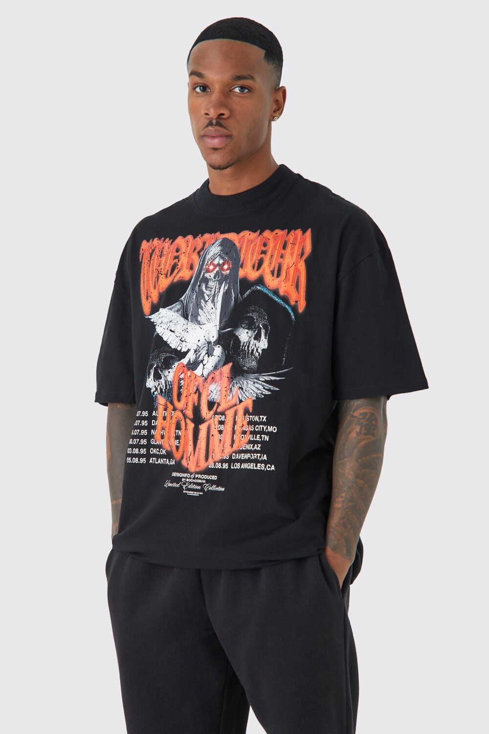 

Высокая футболка оверсайз grim reeper worldwide Boohoo, черный