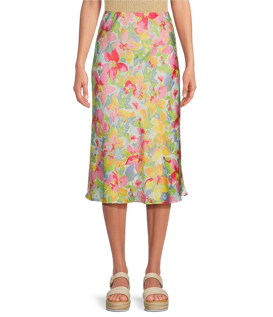 Атласная юбка-миди с цветочным принтом Lucy Paris, цветочный