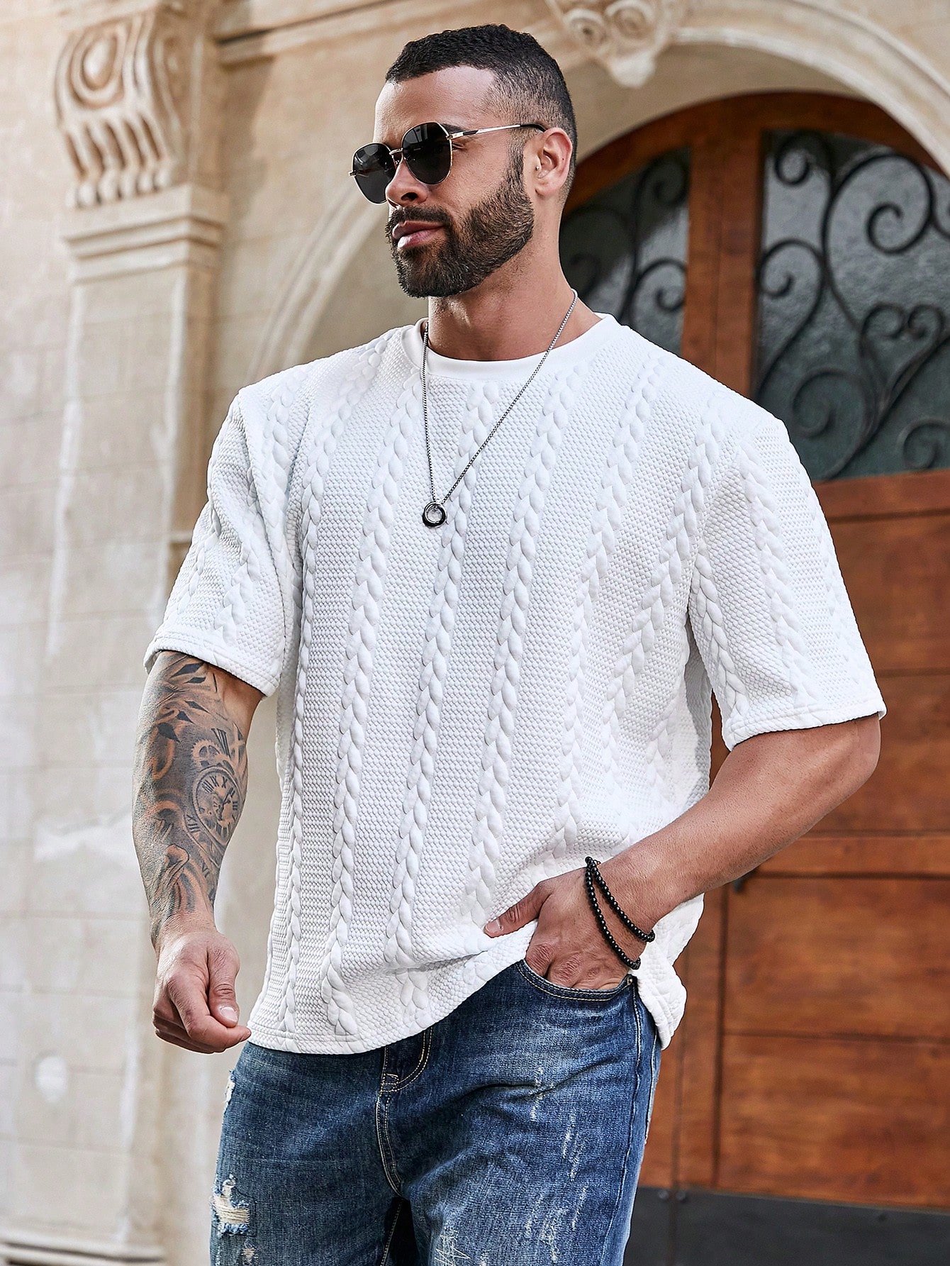 Мужская однотонная текстурированная футболка больших размеров Manfinity Homme больших размеров, белый текстурированная однотонная мужская футболка поло cb drytec genre cutter