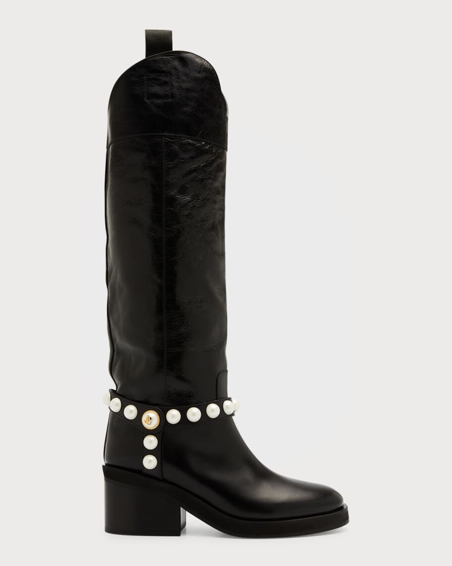 

Кожаные сапоги Tonya с жемчужной упряжью Jimmy Choo