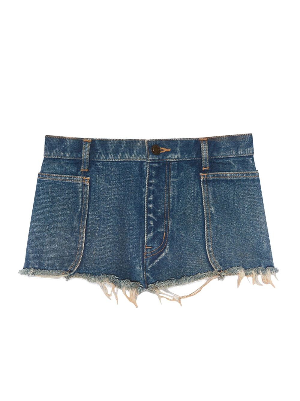 

Шорты с необработанными краями из джинсовой ткани Indigo Sky Blue Saint Laurent, синий