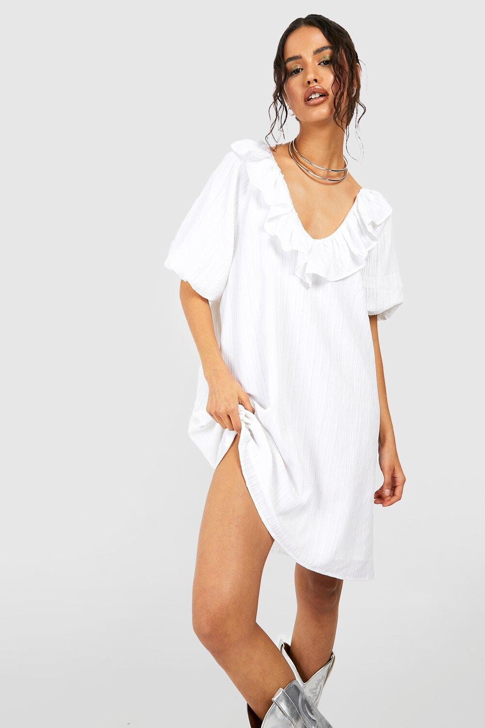 

Платье с рябами Boohoo, белый