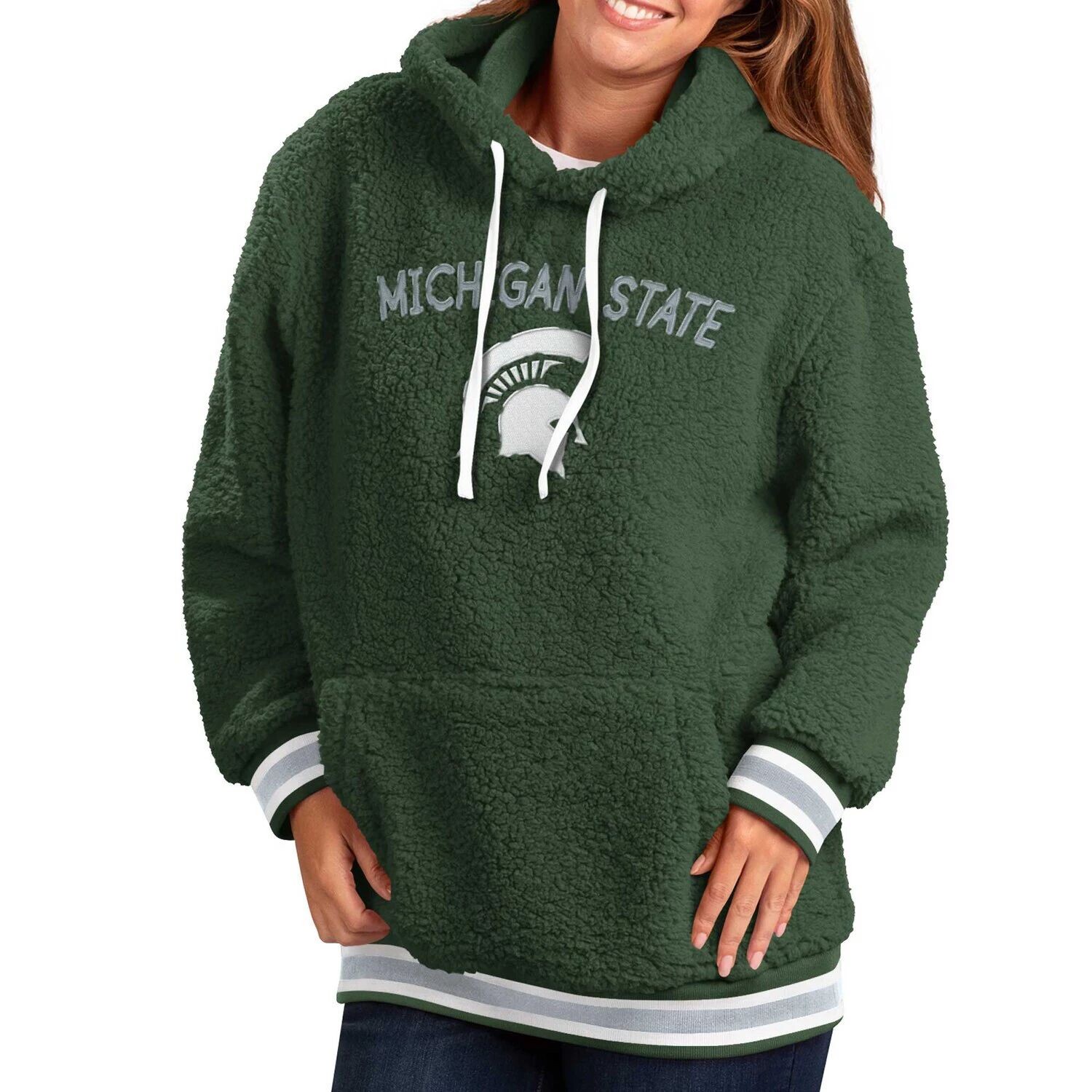 

Женский пуловер с капюшоном G-III 4Her от Carl Banks Green Michigan State Spartans Game Over Sherpa G-III