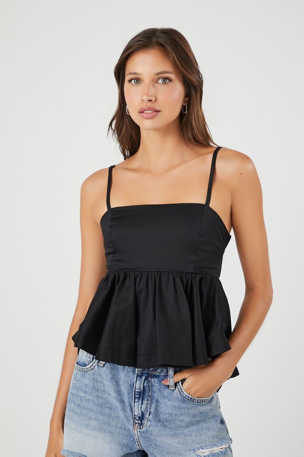 

Майка с ремешками и воланами Forever 21, черный