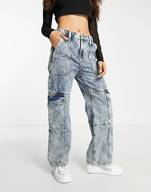 

Темно-кислотные широкие джинсы карго Miss Selfridge Petite