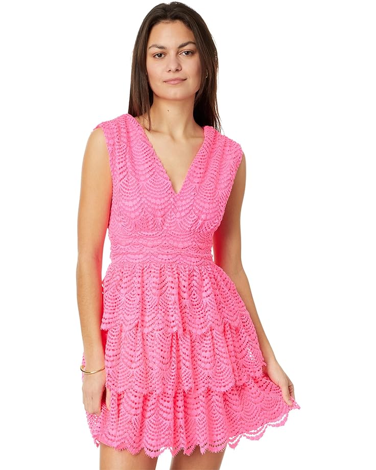 цена Платье Lilly Pulitzer Faye V-Neck Lace Ruffle, цвет Roxie Pink Scalloped Shell Lace