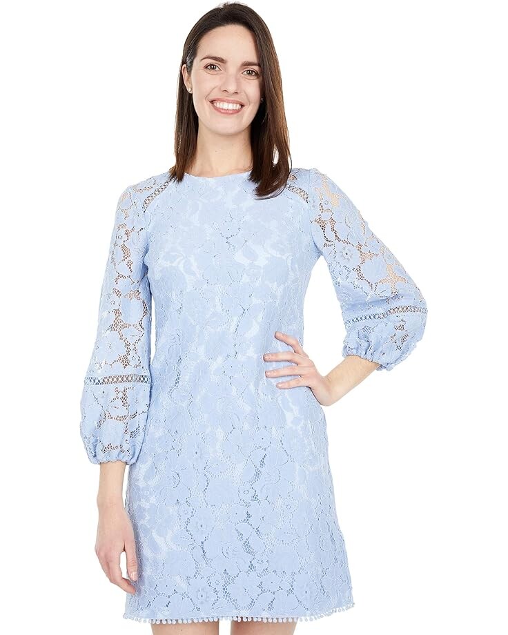 

Платье Vince Camuto Lace T Body with Balloon Sleeve and Trim Details, синий