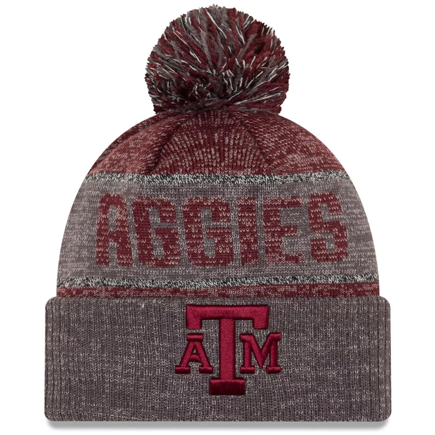 

Мужская вязаная шапка New Era Maroon Texas A&M Aggies Team Freeze с манжетами и помпоном